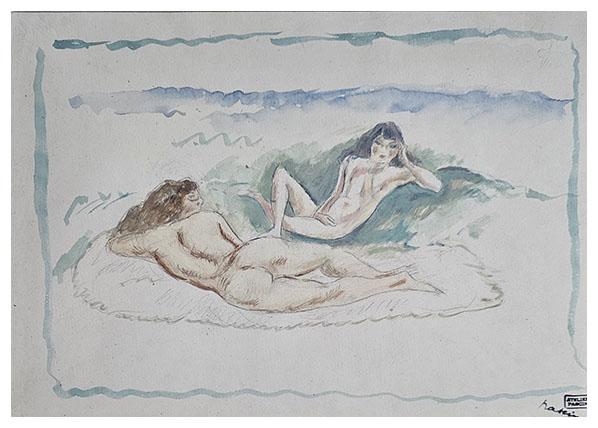 , Deux filles se prelassant ,
a drawing by Jules PASCIN